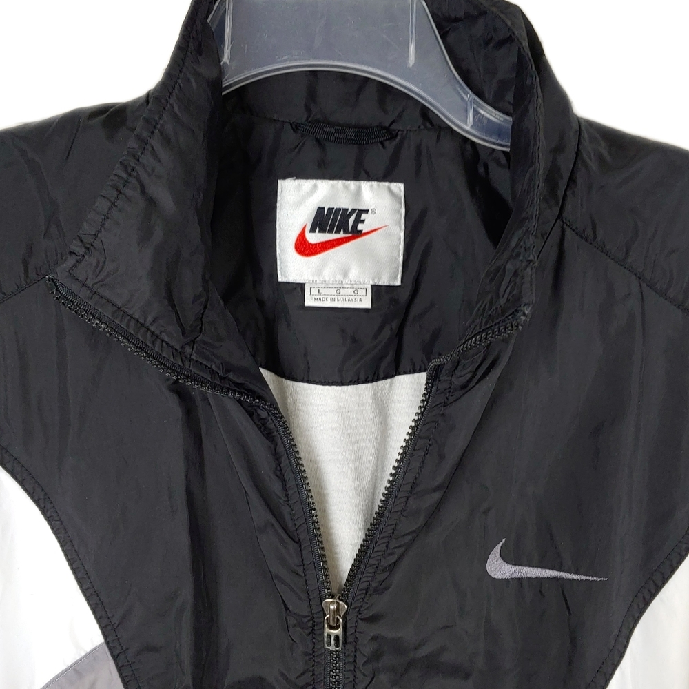 +SOLD+Vtg Nike Black Gray White Colorblock Full Zip Lined Jacket - Picture 2 of 6